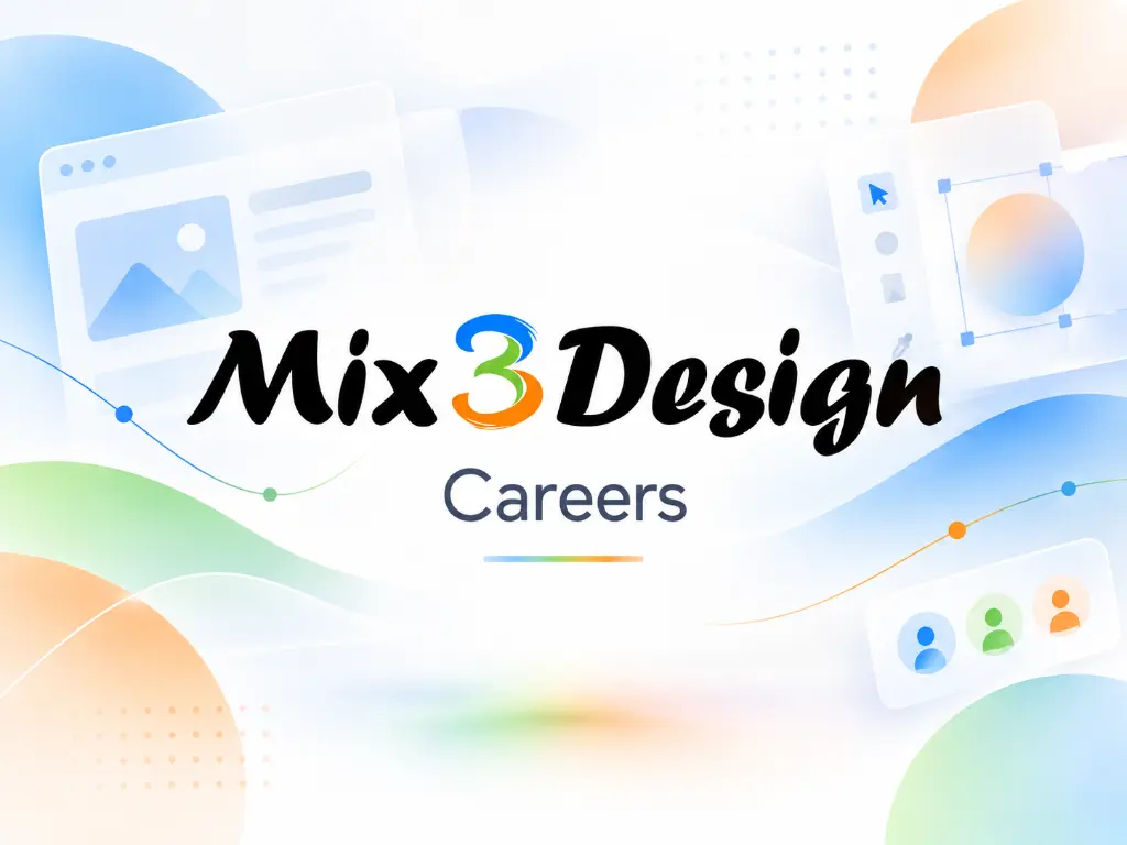 Careers at Mix3Design featuring the official logo, creative web design elements, and professional collaboration opportunities.